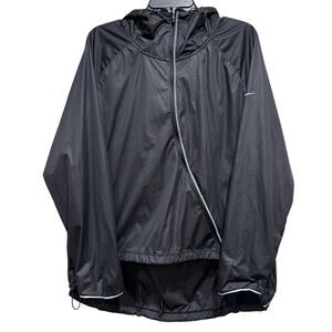 Nike Shield Running Jacket Women XL Black Hooded Windbreaker CJ5077-010